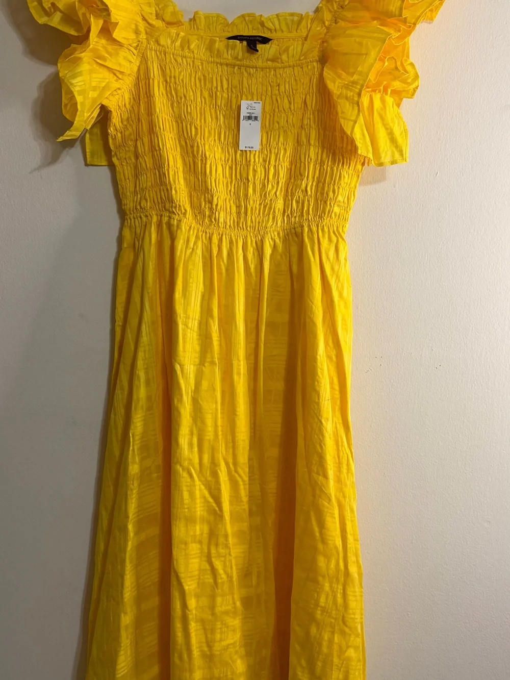 Banana Republic Yellow Smocked Dress with Ruffled Sleeves